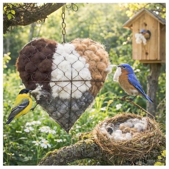 Handmade Fiber Bird Nesting Heart Birds Nests Material Holder Hummingbird Nest Boxes for Outside Nester Houses Design Winter Tree Shelter for Wild Birds Dual-Season Outdoor View House