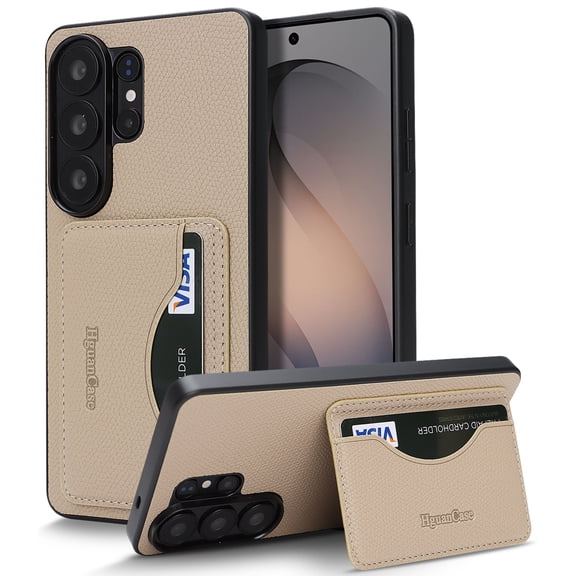 Slim Wallet Case for Samsung Galaxy A17 5G,Premium PU Leather Protective Back Cover with Card Slots Kickstand Feature Shockproof Durable Ultra Thin Phone Case for Samsung Galaxy A17 5G,Apricot