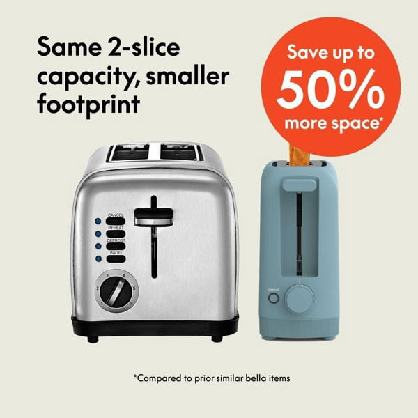 2-Slice Slim Toaster, 900 Watts, Metal Material, 6.85H x 14.88W x 3.58D