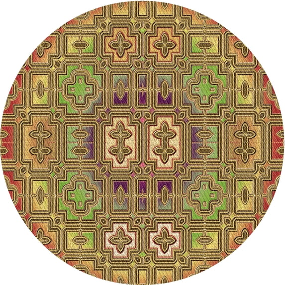 Ahgly Company Machine Washable Indoor Round Transitional Yellow Area Rugs, 4' Round