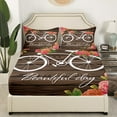 thumbnail image 2 of YST Draps de Lit Style Français Roses Rouges Drap-Housse Taille Simple 2 Pcs Ensemble de Literie Romantique Paris Imprimé Vélo Vintage Housse de Lit, Rayures en Bois Rétro Marron Décor Rustique Ferme, 2 of 6