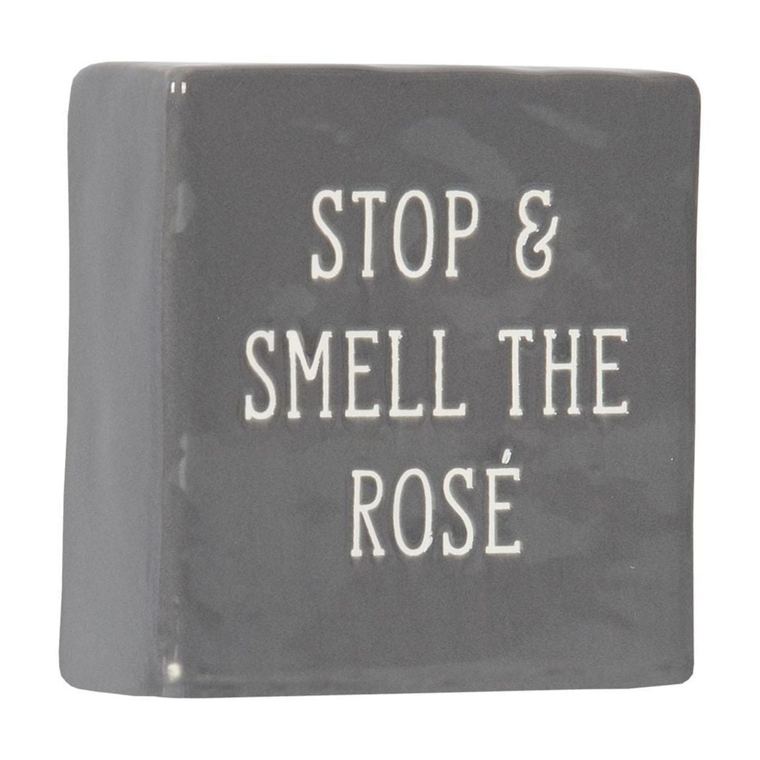 Plaque carrée de table en porcelaine “Stop & Smell the Rosé” Linden 10,4cm L x 10,2cm H x 3,5cm P