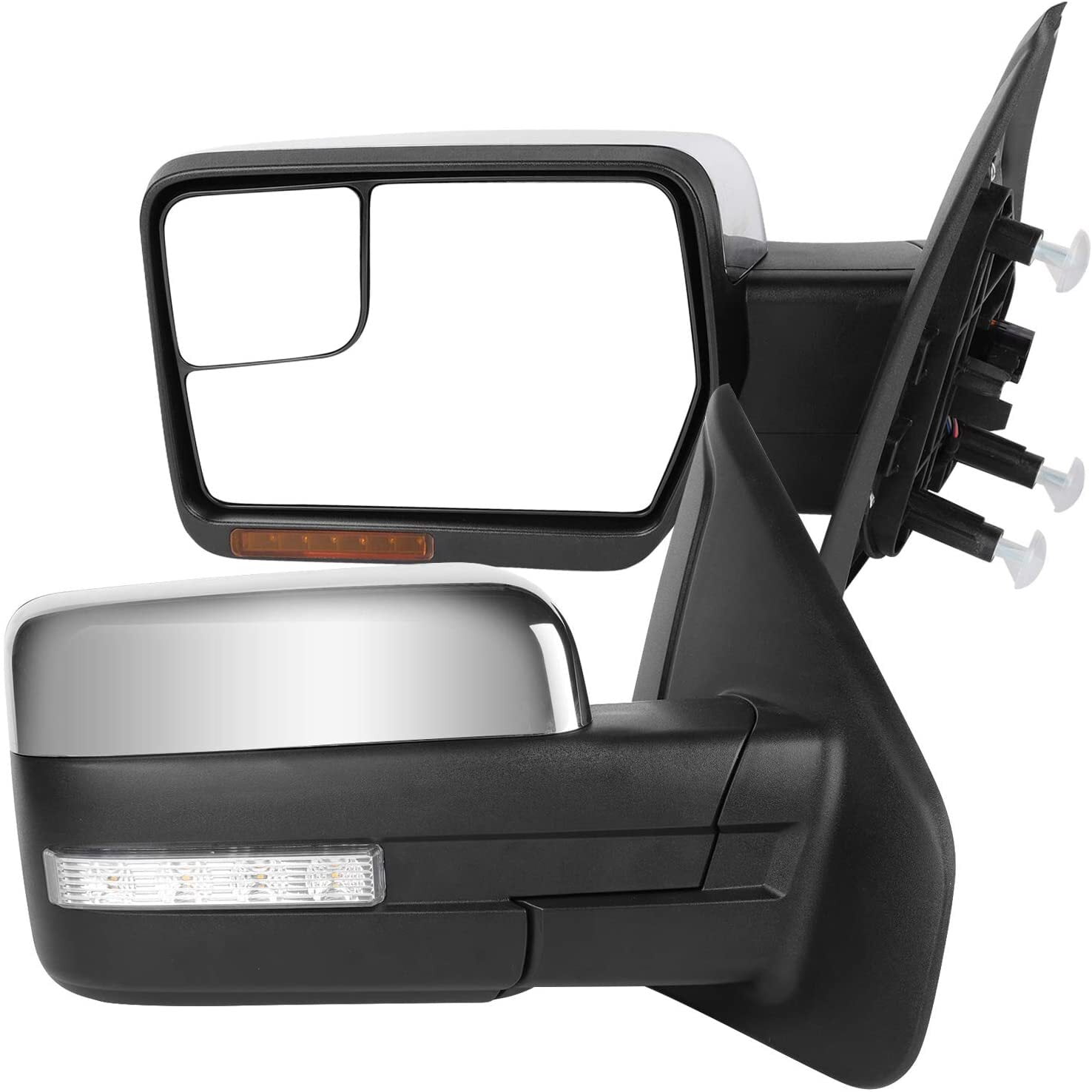 AUTOMUTO Towing Mirrors Left and Right Side Tow Mirrors Power Adjusted Heated Turn Signal Puddle Clearance Auxiliary Light Chrome Housing Fit Compatible with 2004-2014 For Ford F-150 Pickup Truck 