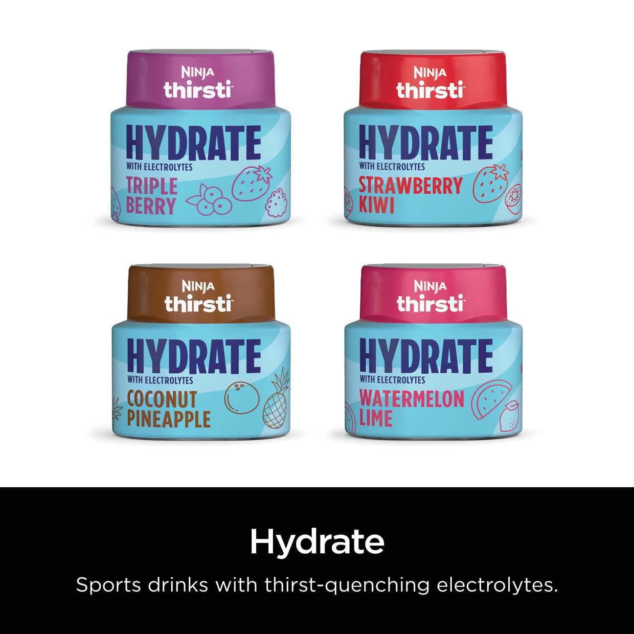 Ninja Thirsti HYDRATE Gouttes d'eau aromatisées à la fraise Kiwi avec électrolytes et contenant 0 calorie*, 0 sucre* (*par portion classique de 355 ml), WCFSTK6C Gouttes d’eau aromatisée