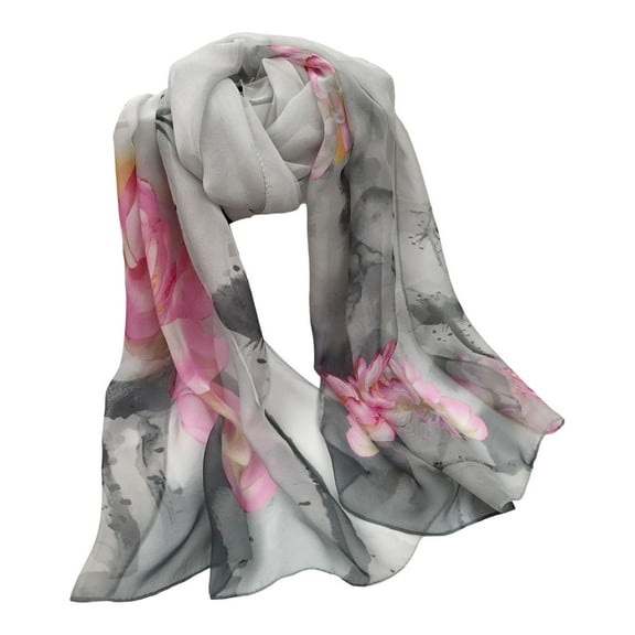 Angala Elegant Floral Print Chiffon Scarf For Lightweight Versatile Shawl Wrap Summer Sheer Fashion Cozy Stylish Basic Silk Scarves
