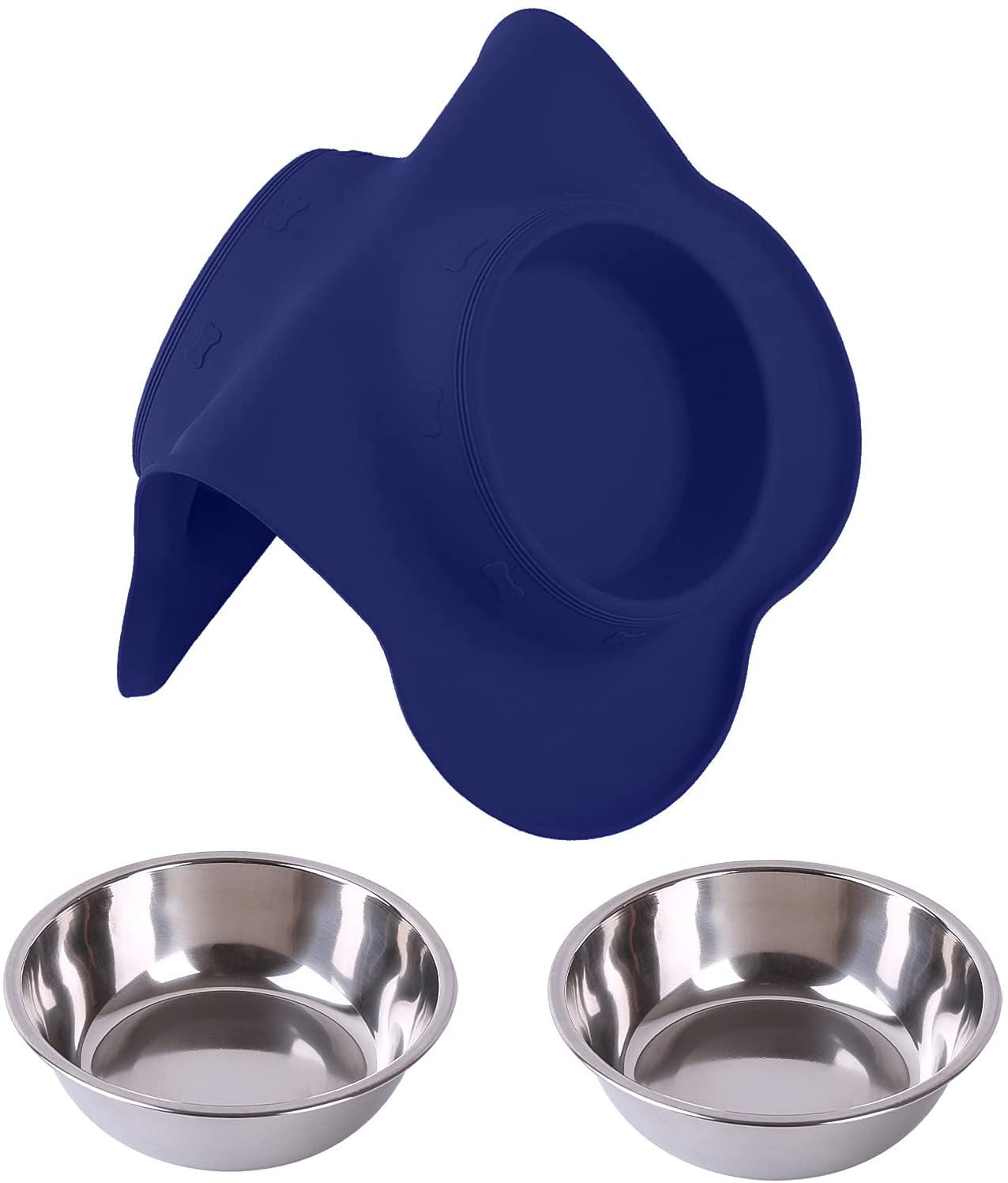 Dog Double Bowls, 2 Stainless Steel Dog Bowl With No-spill No-skid Silicone  Mat, Easy To Clean Pet Food Bowl Water Bowl Set - Temu
