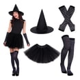 thumbnail image 2 of Adult Women'S Halloween Witch Costume Set With Hat, Striped Socks, Gloves And Tulle Skirt, Four-Piece Outfit For Costume Parties, Dance Events, Cosplay And Themed Celebrations, 2 of 6