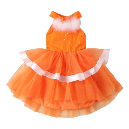 HXWCHs Elegant Winter Velvet Tiered Backless Sequin Trim Party Gown for Girls toddler Holiday Festive Attire12-24 Months Orange