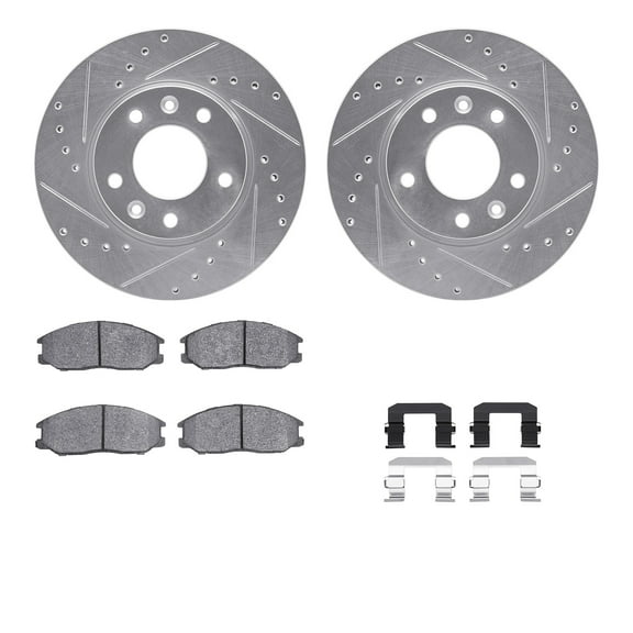 Dynamic Friction Company Front Brake Rotors-Drilled and Slotted-Silver with 5000 Advanced Brake Pads includes Hardware 7512-21031