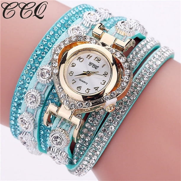 Pulseras para mujer, regalos para mujer CCQ Reloj de pulsera analógico de cuarzo con esfera de cristal y diamantes de imitación vintage para mujer