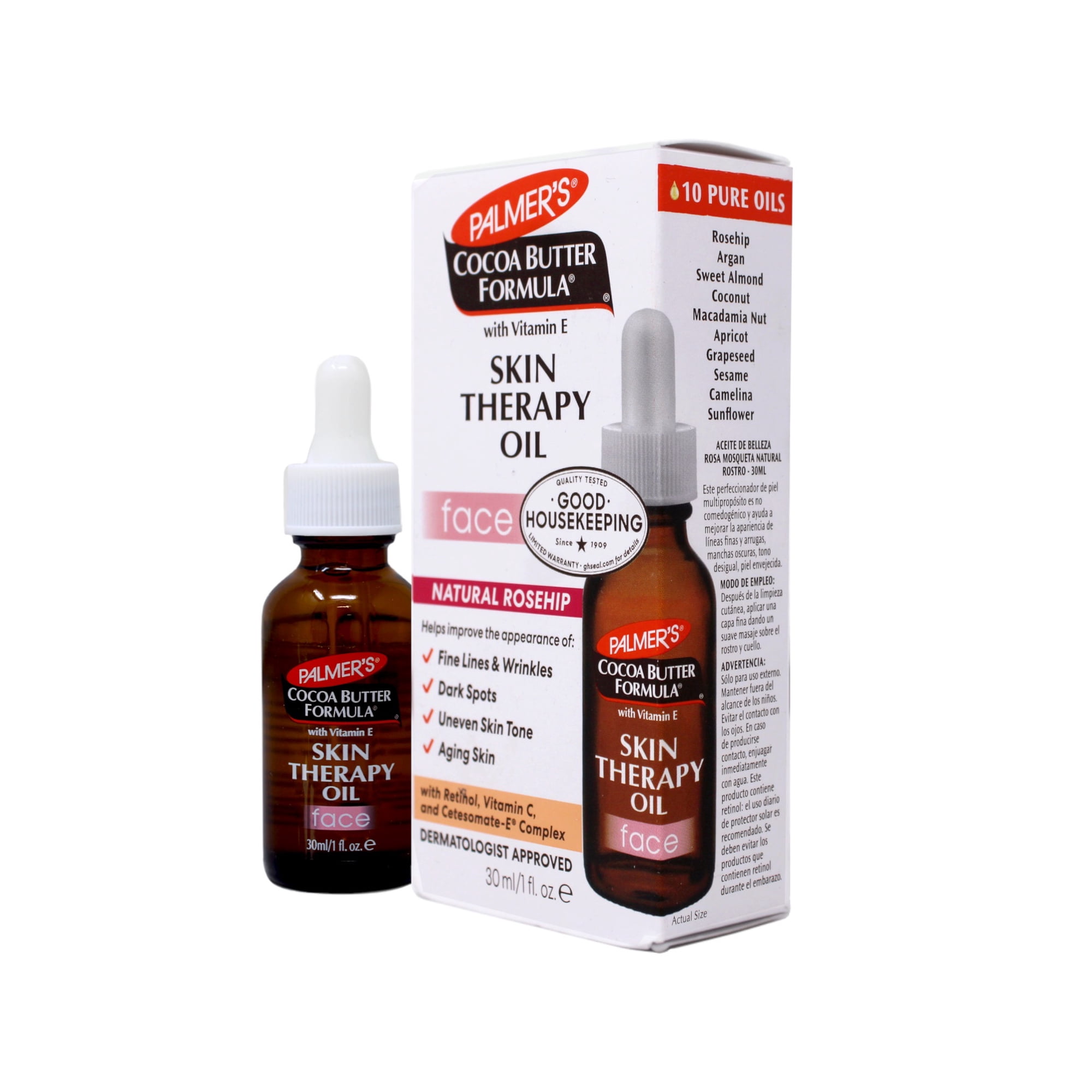 Palmer's Cocoa Butter Formula Moisturizing Skin Therapy Oil for Face with Vitamin E, C & 10 Pure Facial Oil Blend, Rosehip Fragrance, 1 Ounce