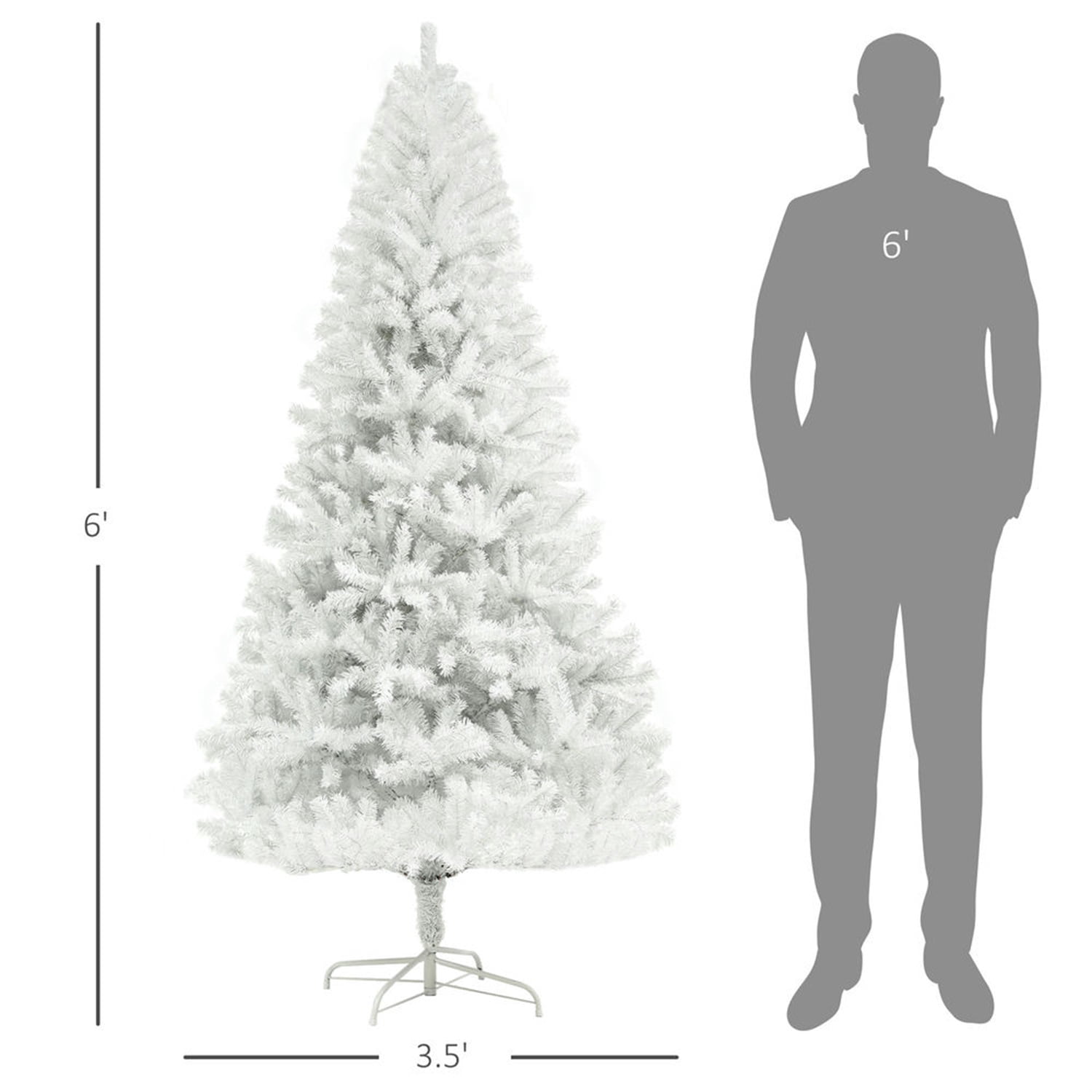 Hommoo Decorations,6ft Tall Artificial Christmas Tree, Unlit Xmas Tree with 1000 Branch Tips, Auto Open, Steel Base, Holiday Décor for Home Office,White