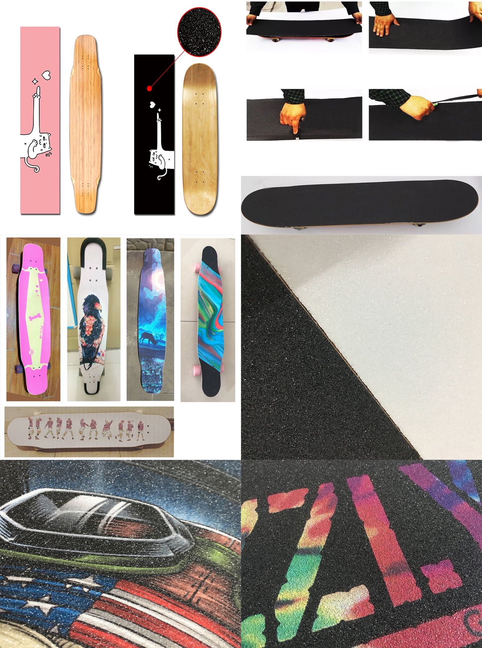 Skateboard Grip tape Sheet BUBBLE FREE Scrub stickers Wear-resistant Anti-slipBlack #45