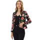 thumbnail image 1 of Chaqueta abierta de la chaqueta del traje de la cosecha del trabajo de la oficina del frente de las mujeres Negro Rojo-floral L, 1 of 6