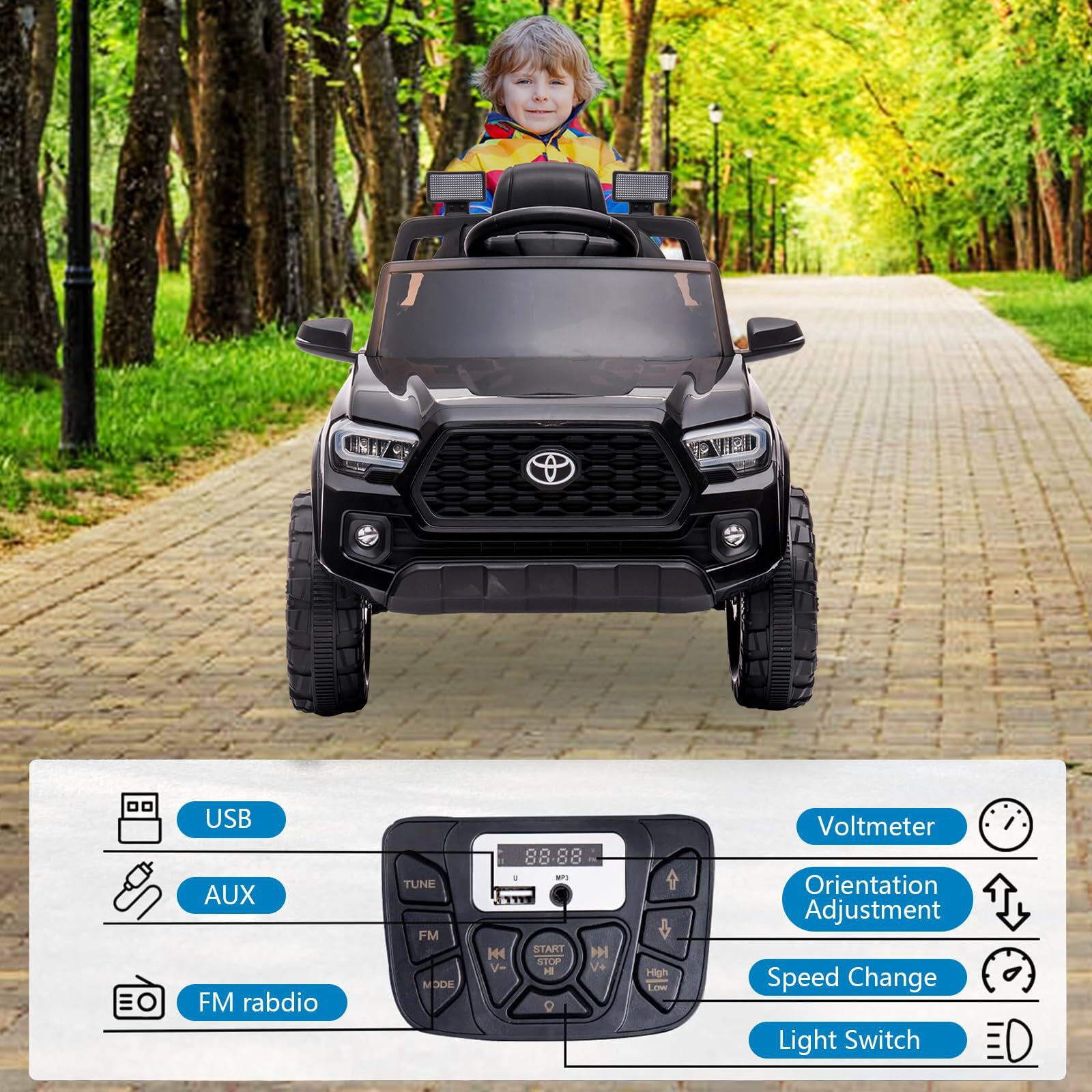 Sakiyr Licensed Toyota Tacoma 12V Kids Ride-On Car with Parent Remote Control | Spring Suspension | Safety Belt | Soft Start | LED Headlights | for 37-72Months