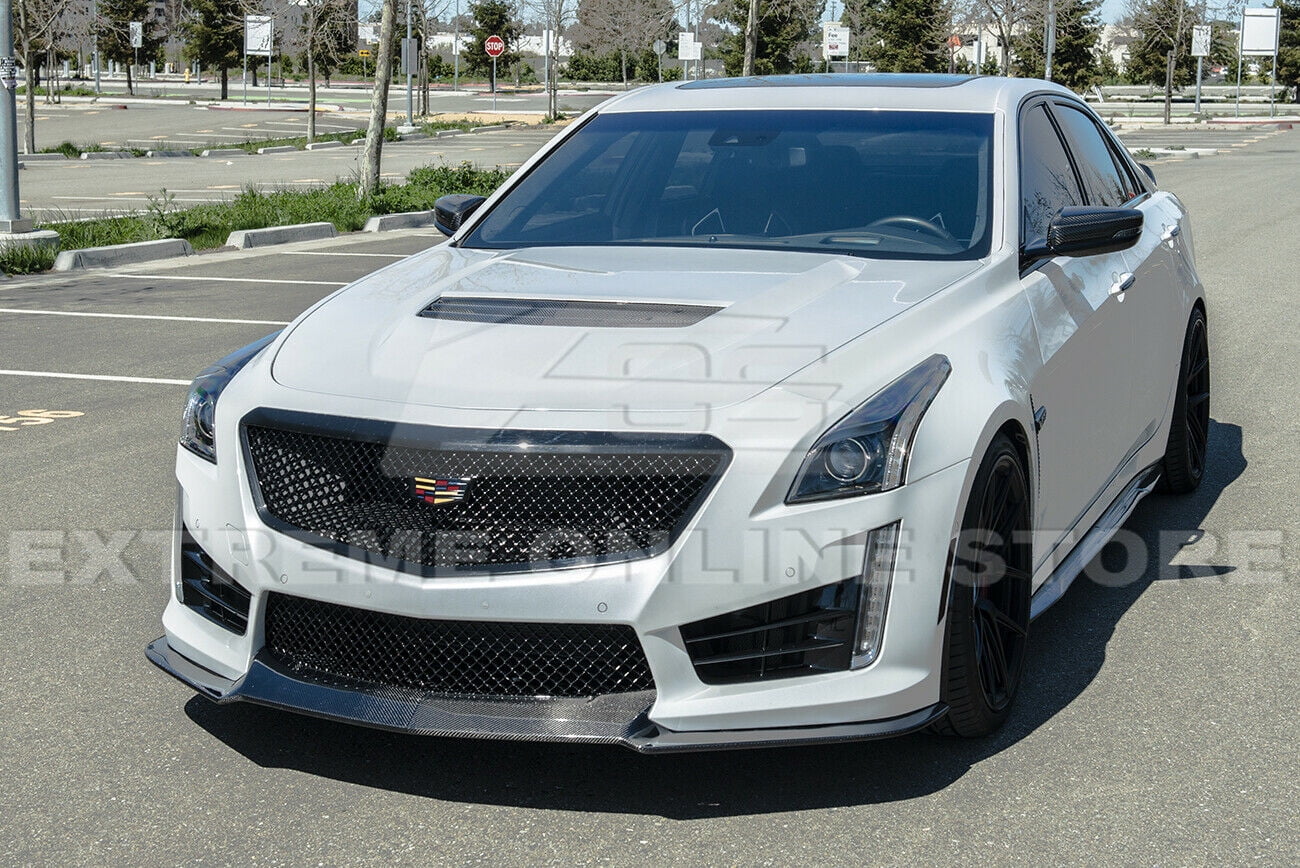 Extreme Online Store Replacement for 2016-2019 Cadillac CTS-V Carbon Package Style Carbon Fiber Front Bumper Lower Lip Splitter