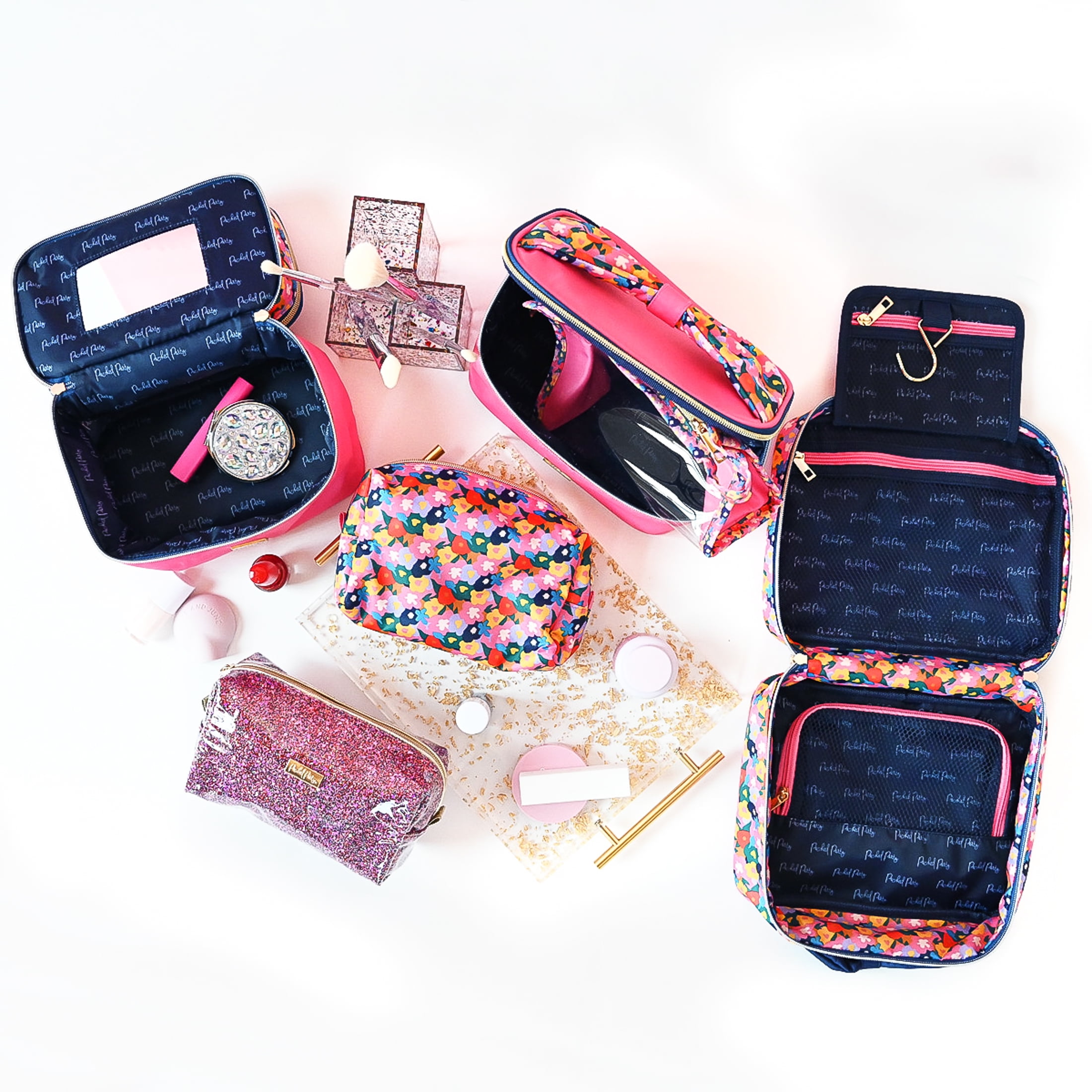 (2 pack) Packed Party On Display Pink Confetti Acrylic Brush Organizer, 4.5"L x 4.5"W x 5.25"H