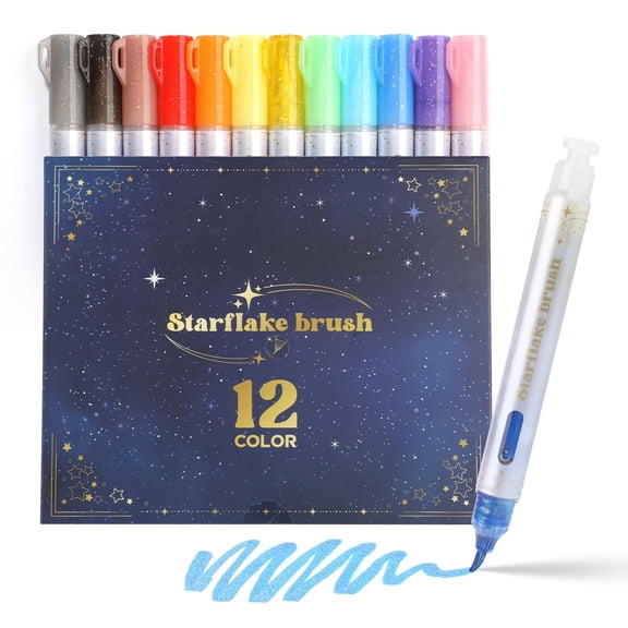 Behome 12 Colors Glitter Paint Markers, Soft Brush Extra Fine-Tip & Water-Based, Refillable Metallic  Markers for Drawing, Greeting Cards, Scrapbooking & DIY Projects on Paper