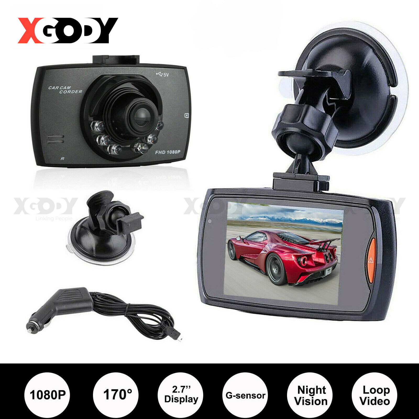 1080P HD Car DVR Dash Vehicle Camera Video Recorder Cam Night Vision G-Sensor 