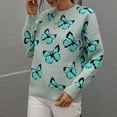 thumbnail image 2 of Herrnalise Women's Knitted Crop Tops Fashion Long Sleeves Round Neck Butterfly Print Loose Tops Blouse Knitted Sweater Pullover Jumper Sweaters, 2 of 6
