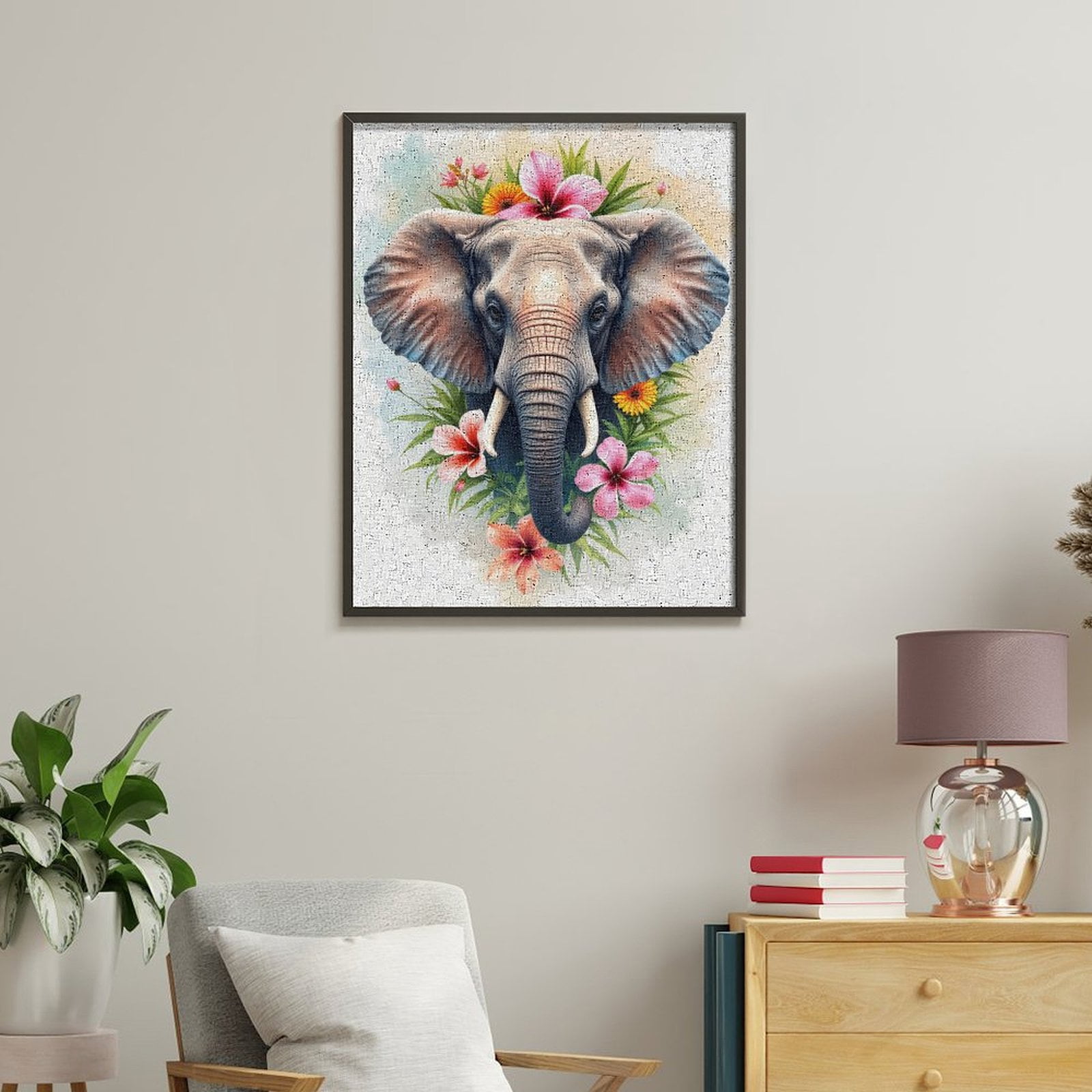 Paint by Numbers Kit for Adults, Elephant Floral Art Illustration Paint by Numbers, Easy Paint by Numbers Kit for Adults Beginner, DIY Adult Paint by Number Kits on Canvas, Home Decor
