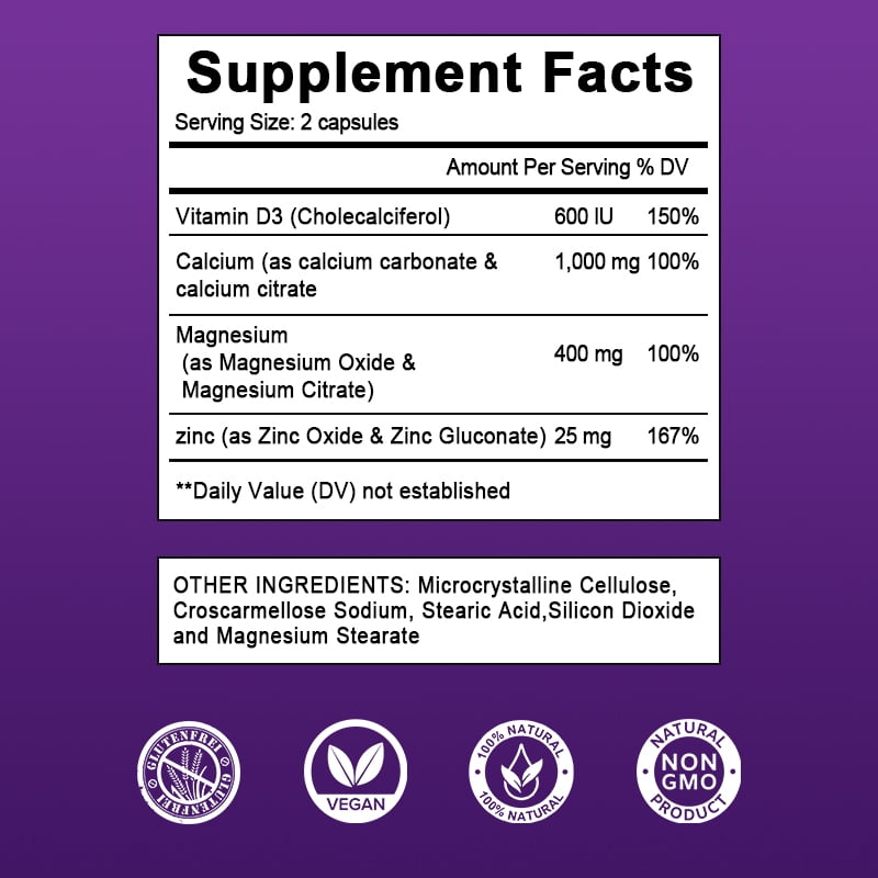 (2 PACK) Calcium Magnesium Zinc Capsules with Vitamin D3 Supplement - 240 Capsules