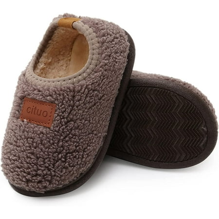 

QWZNDZGR Boys Girls House Warm Slippers Fuzzy Winter Soft Slippers for Kids Fleece Non-slip Toddler Home Indoor Shoes
