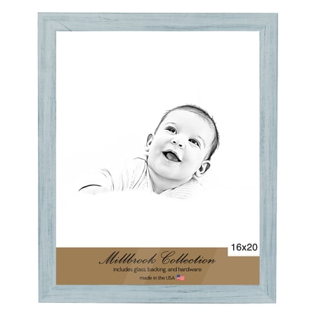 Millbrook Collection Country Chic Wood Picture Frames, 2-Pack, 16x20 - Sky Blue, Narrow - 1-1/2" Face Solid Wood Molding for Photos, Artwork & Prints Includes Acrylic Glazing - Made in USA