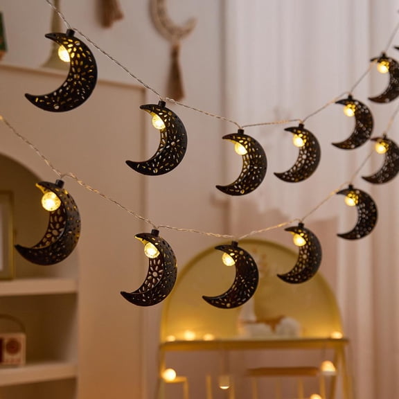 QENASHAING Star and Moon String Lights, 59 in with 10 Lights, Battery-Powered for Continuous Glow, Perfect for Festive Home or Party Decor