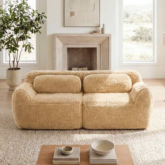 AISWORD 40" 2-Seat Modular Cloud Loveseat, Premium Plush Fabric Boneless Sofa with 32D High-Density Foam&Anti-Slip Bottom