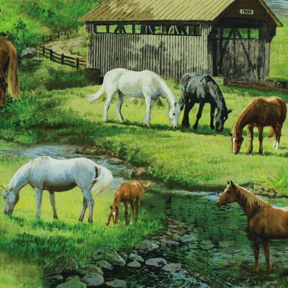 Springs Creative Sweetwater Bridge, Horse 100% Cotton Fabric sold by the yard
