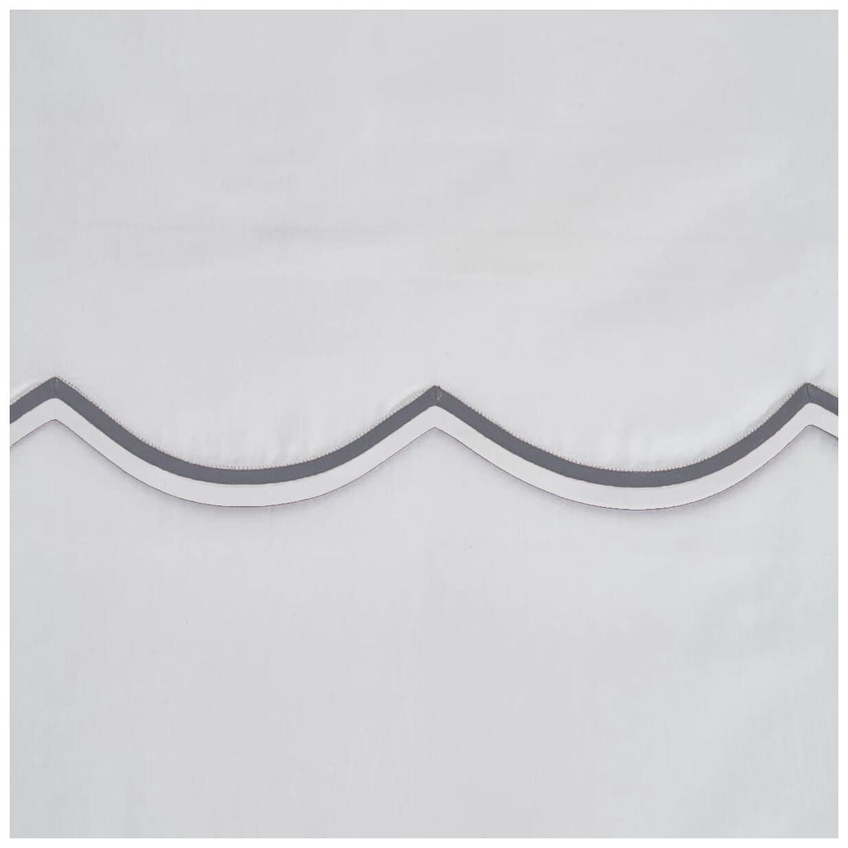 400 Thread Count White Cotton Sateen Hotel Stitch Duvet Cover in Scalloped Embroidery King/Cal-King Dark Grey Border