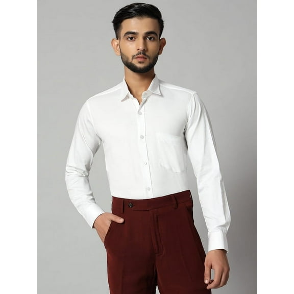 Bigreams Men's Slim Fit Cotton Satin Formal Shirt - Solid Long Sleeve, Regular Fit Stylish Plain Formal Shirt for Men