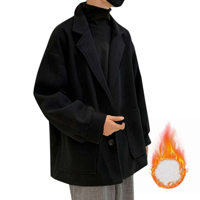 LOVZFMLL Jackets for Men Man Leisure Solid Color Tailored Collar Add Velvet Mao Long Sleeves Overcoat