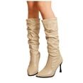 thumbnail image 6 of hopeusnice Ruched Knee High Boot Pointed Toe Heel Leather Upper Fashion Party Boot Khaki 37, 6 of 9