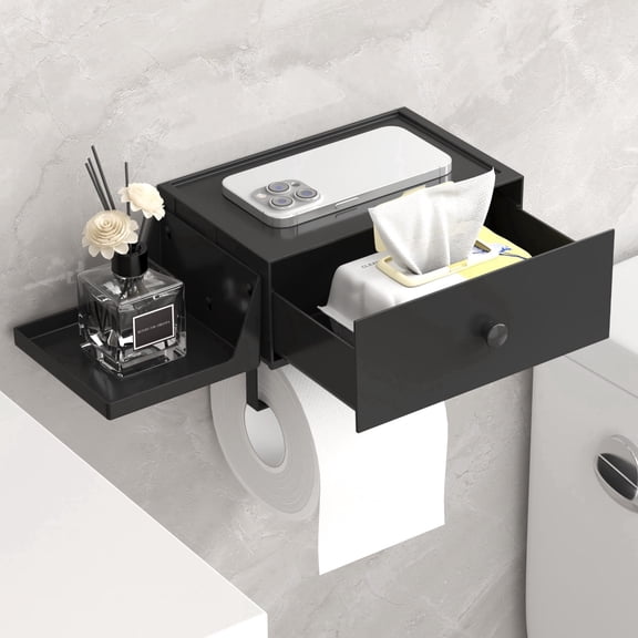 Lifewit Adhesive Toilet Paper Holder with Shelf, Wipes and Tissue Holder for Bathroom, Wall Mount Toilet Paper Holder with Drawer