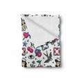 thumbnail image 2 of Colorful Soft Flannel Fleece Blanket, Cartoon Illustrated Skulls Hearts Flowers Sparrows Cherries Eyes Anchors, Cozy Plush for Indoor and Outdoor Use, 70" x 90", White and Multicolor, by Ambesonne, 2 of 6