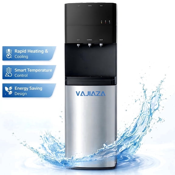 Water Dispenser for 3 and 5 Gallon Bottles – Bottom Load Water Machine with Hot, Cold & Room Temperature Options, Self-Cleaning & Safe Design, Silver