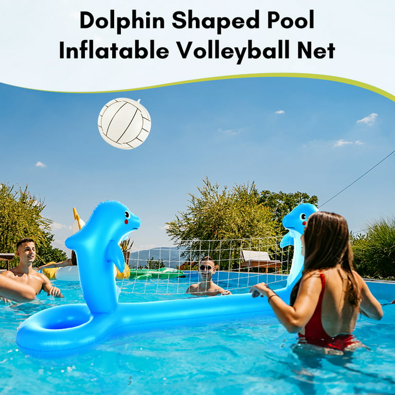Inflatable Pool Volleyball Net Cute Dolphin Shaped Volleyball Court with 2  Balls & 2 Bags Swimming Pool for Adults for Outdoor Backyard Pool Party