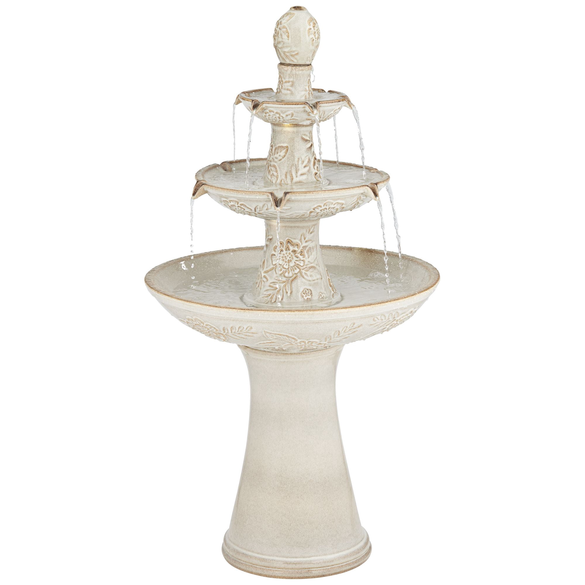 Formentera 45" High Large Italian Outdoor Decor Ceramic Floor Fountain with Light LED 3-Tier Outside Garden
