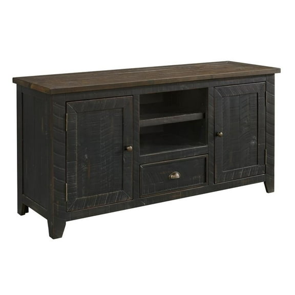 Bowery Hill Coastal 60" Wood TV Stand in Black and Brown