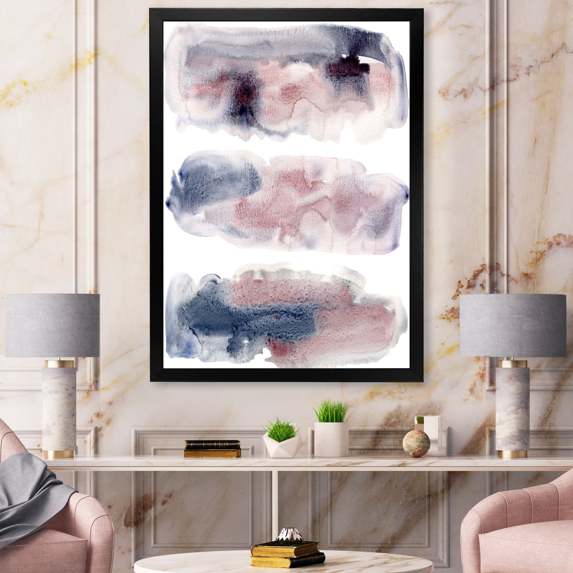 Designart 'Blue and Pink Clouds With Beige Spots I' Modern Framed Art Print