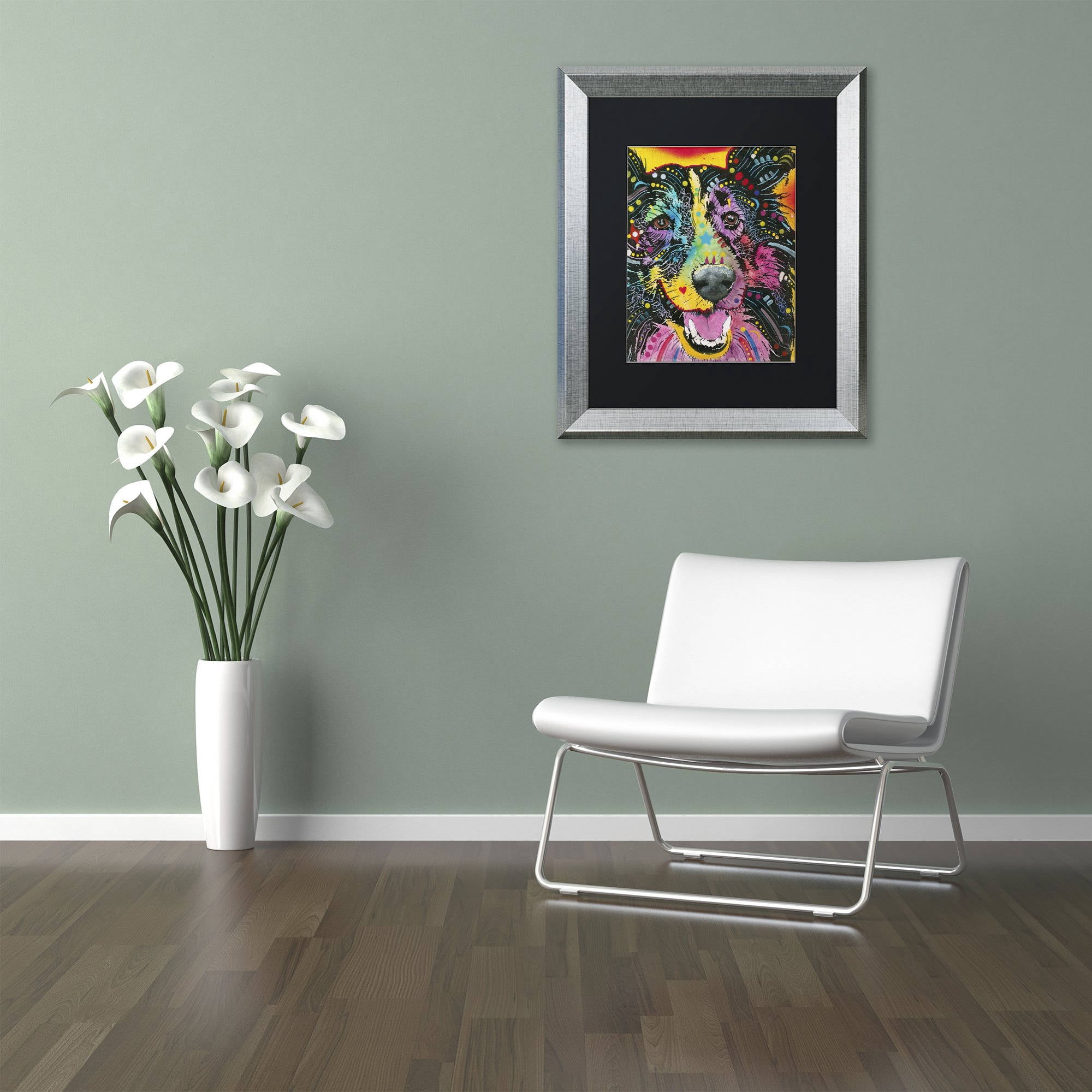 Trademark Fine Art "Smiling Collie" Canvas Art by Dean Russo, Black Matte, Silver Frame