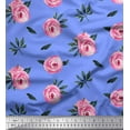 thumbnail image 1 of Soimoi Blue Cotton Jersey Fabric Leaves & Ranunculus Floral Printed Fabric 1 Yard 64 Inch Wide, 1 of 3