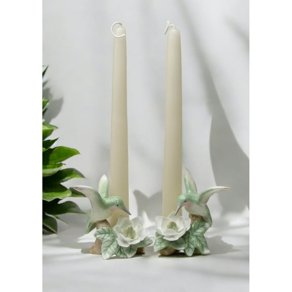 Ceramic Hummingbird with Magnolia Flower Candle Holder - Set of 2, Garden Decor, Vintage Decor, Gift for Her, Gift for Mom