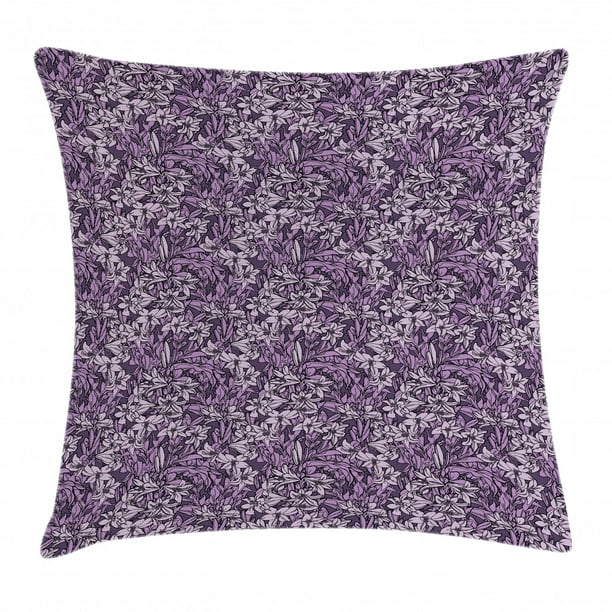 Garden Throw Pillow Cushion Cover, Flourishing Lilies in Purple Shades