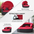 thumbnail image 4 of Ensemble de Lit de Jour Rond d'Extérieur 4 Pcs avec Auvent Rétractable, Mobilier de Salon en Rotin PE Osier avec Coussins Rouges, Chaise Longue Polyvalente pour Terrasse au Bord de la Piscine, au Jardin Ou dans la Cour Arrière, 4 of 7