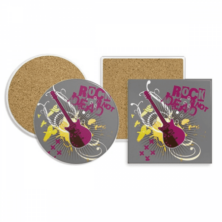 

Rock Music Guitar Music Instrument Coaster Cup Mug Holder Absorbent Stone Cork Base Set