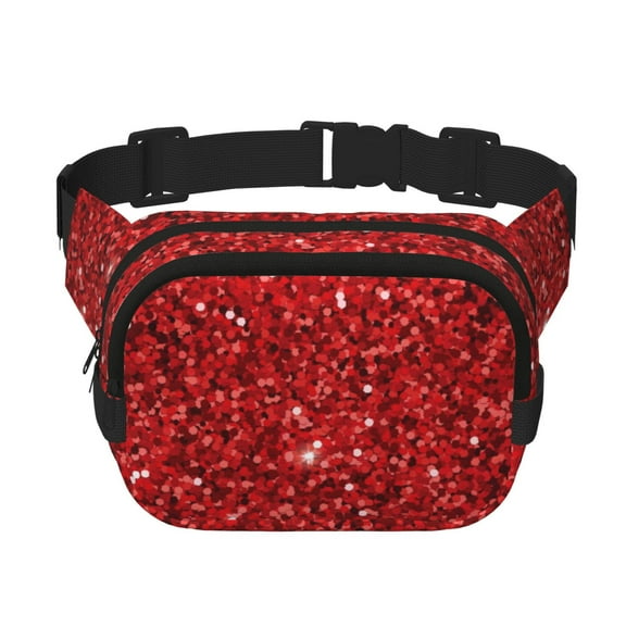 Hirioo Red Glitter for Double Layer Waist Bag Adjustable Fanny Pack For Travel Running Hiking
