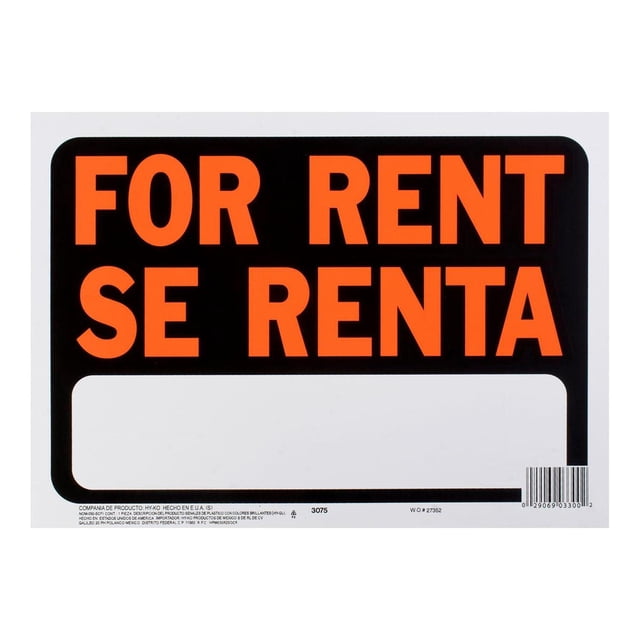 Letrero Para Pared For Rent Hyko Plástico 21.5X30.6 Cm